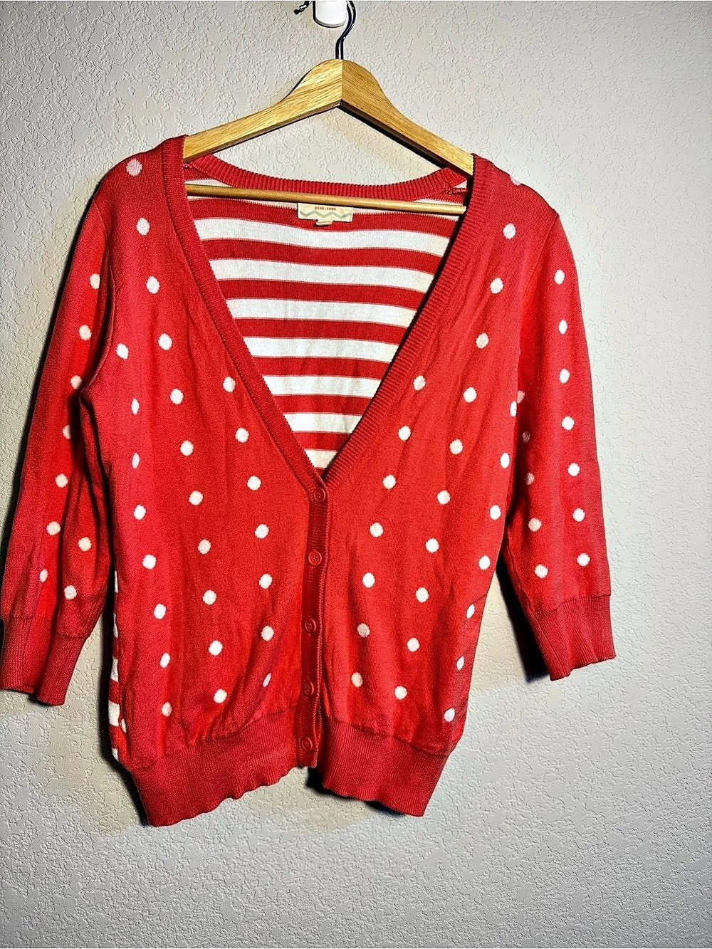 pink.rose Polka Dot Striped Cardigan Coral
& White Size Medium